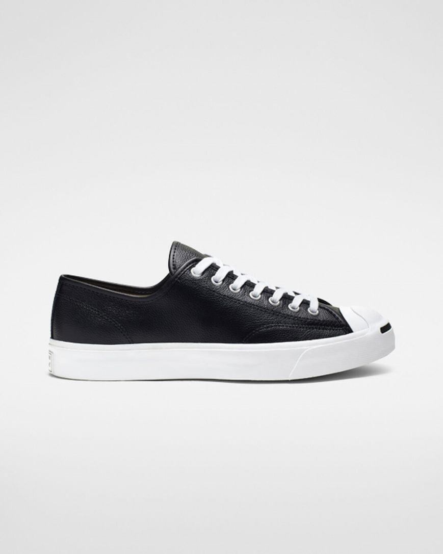 Zapatillas Bajas Converse Jack Purcell Cuero Hombre Negras Blancas | PE 257480